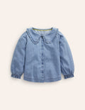 Frilly Collared Blouse-Chambray