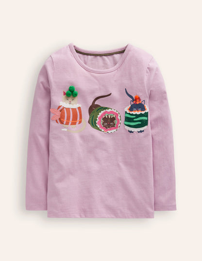 Printed Graphic T-Shirt-Chalk Pink Sushi Cats