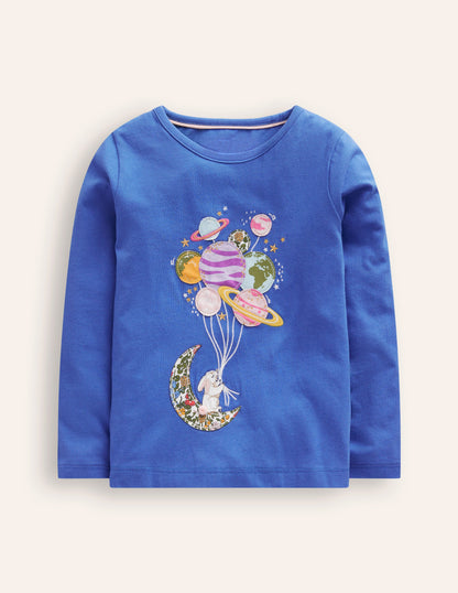 Appliqué Long Sleeve Top-Bluejay Space Bunny