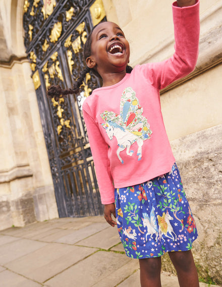 Appliqué Long Sleeve Top-Rose Pink Unicorn