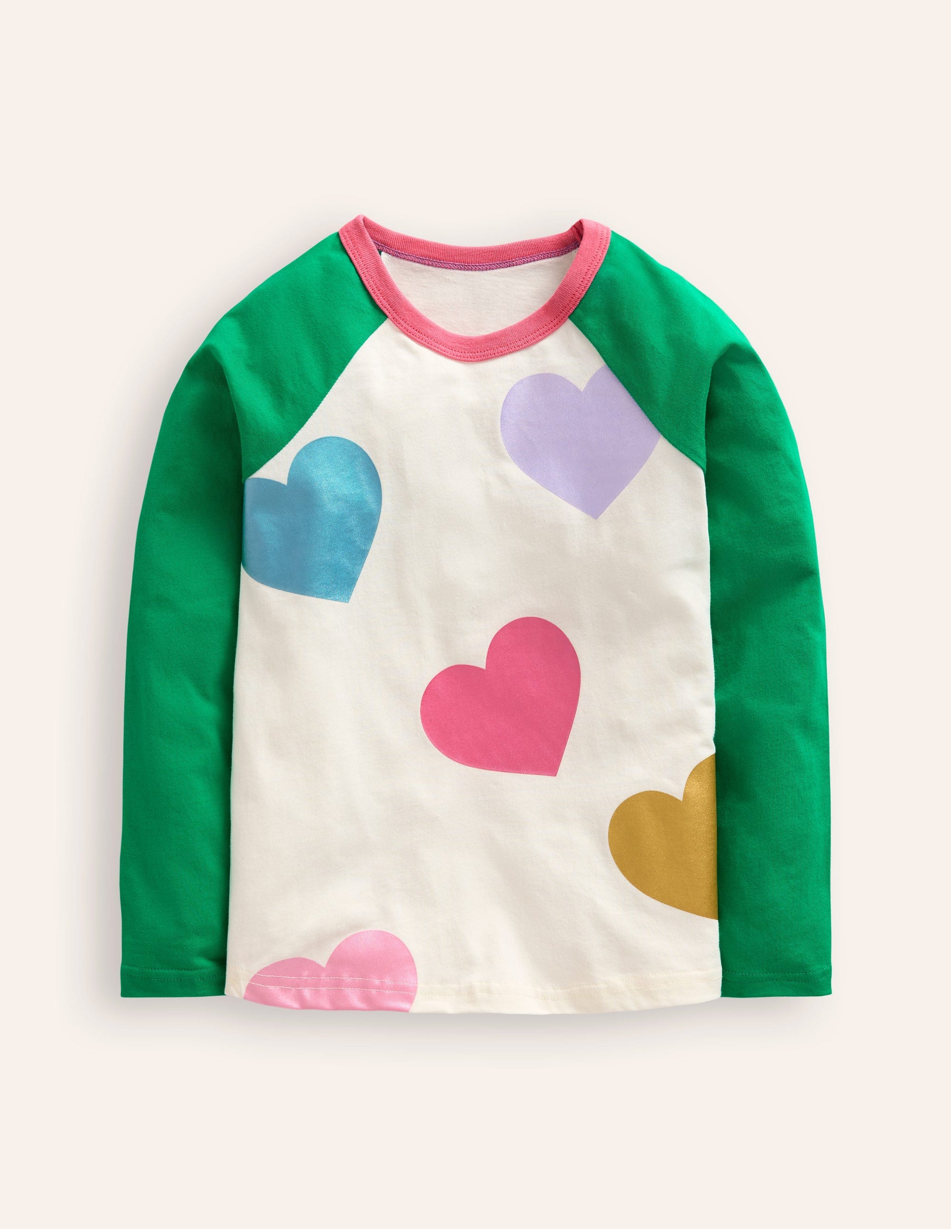 Colourblock Raglan T-shirt-Topaz Green Multi Hearts-1