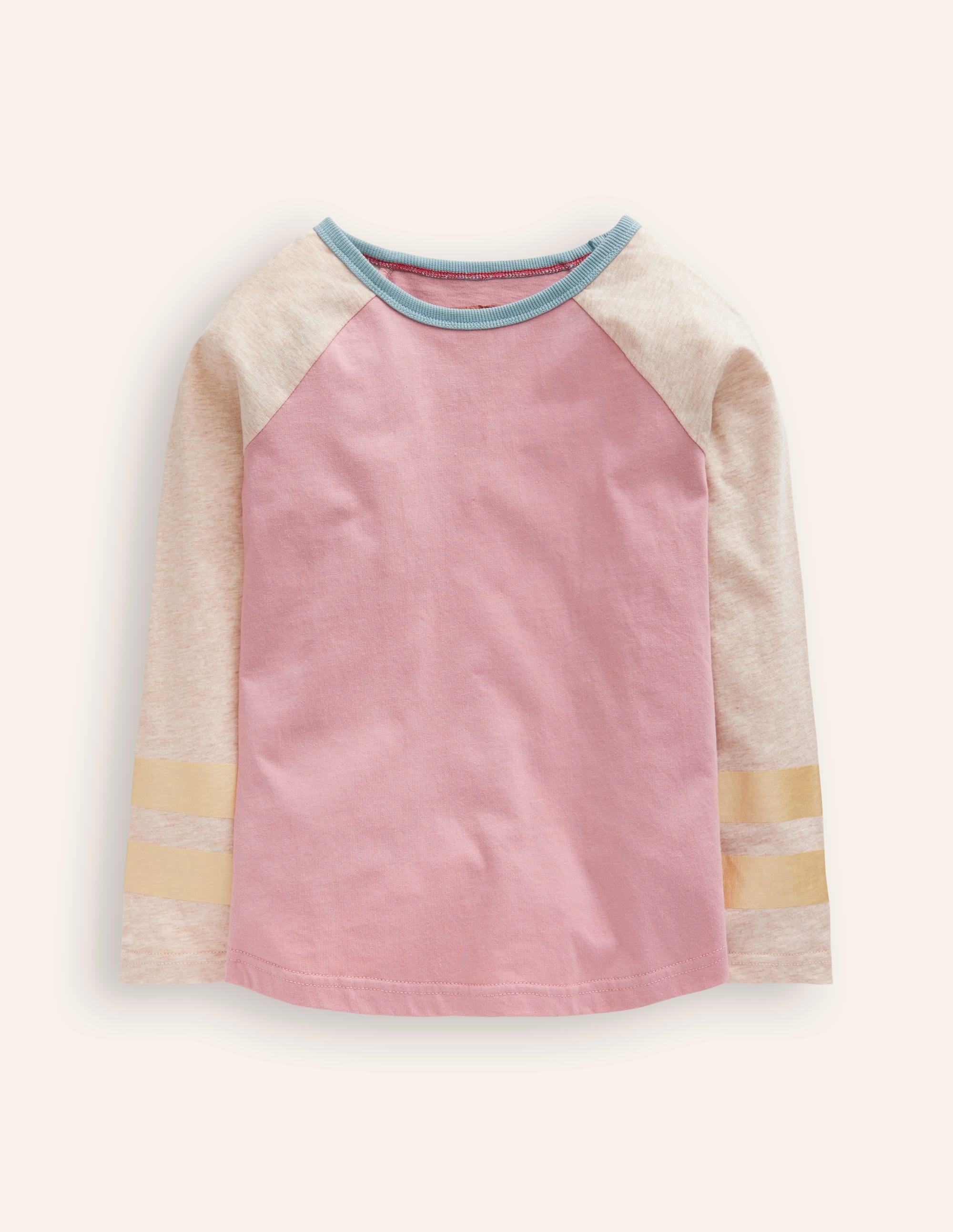 Colourblock Raglan T-shirt-Vintage Pink/ Oatmeal Marl - Image 1