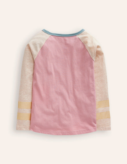 Colourblock Raglan T-shirt-Vintage Pink/ Oatmeal Marl