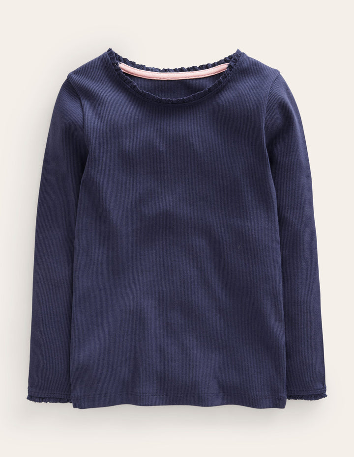 Ribbed Long Sleeve T-shirt-Starboard Blue