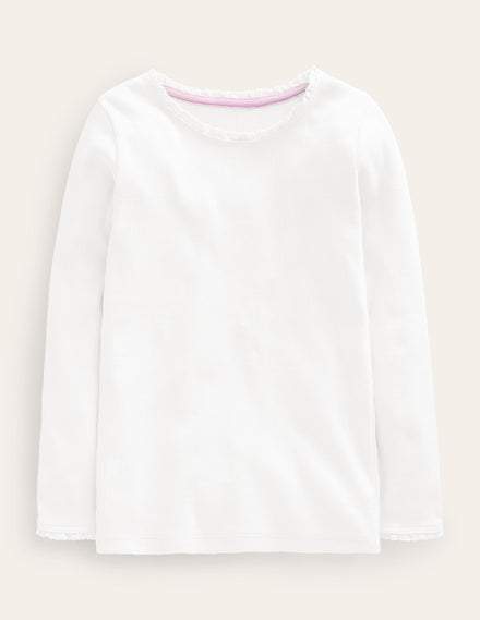 Ribbed Long Sleeve T-Shirt-White