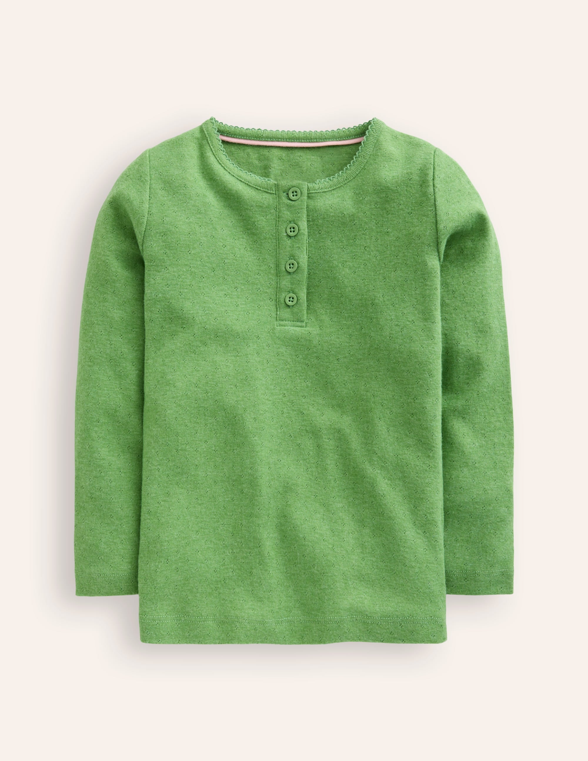 Henley Pointelle Top-Iguana Green - Image 1