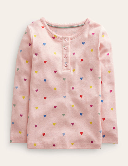 Henley Pointelle Top-Provence Pink Hearts