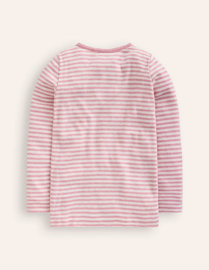 Henley Pointelle Top-Ivory/ Vintage Pink Stripe