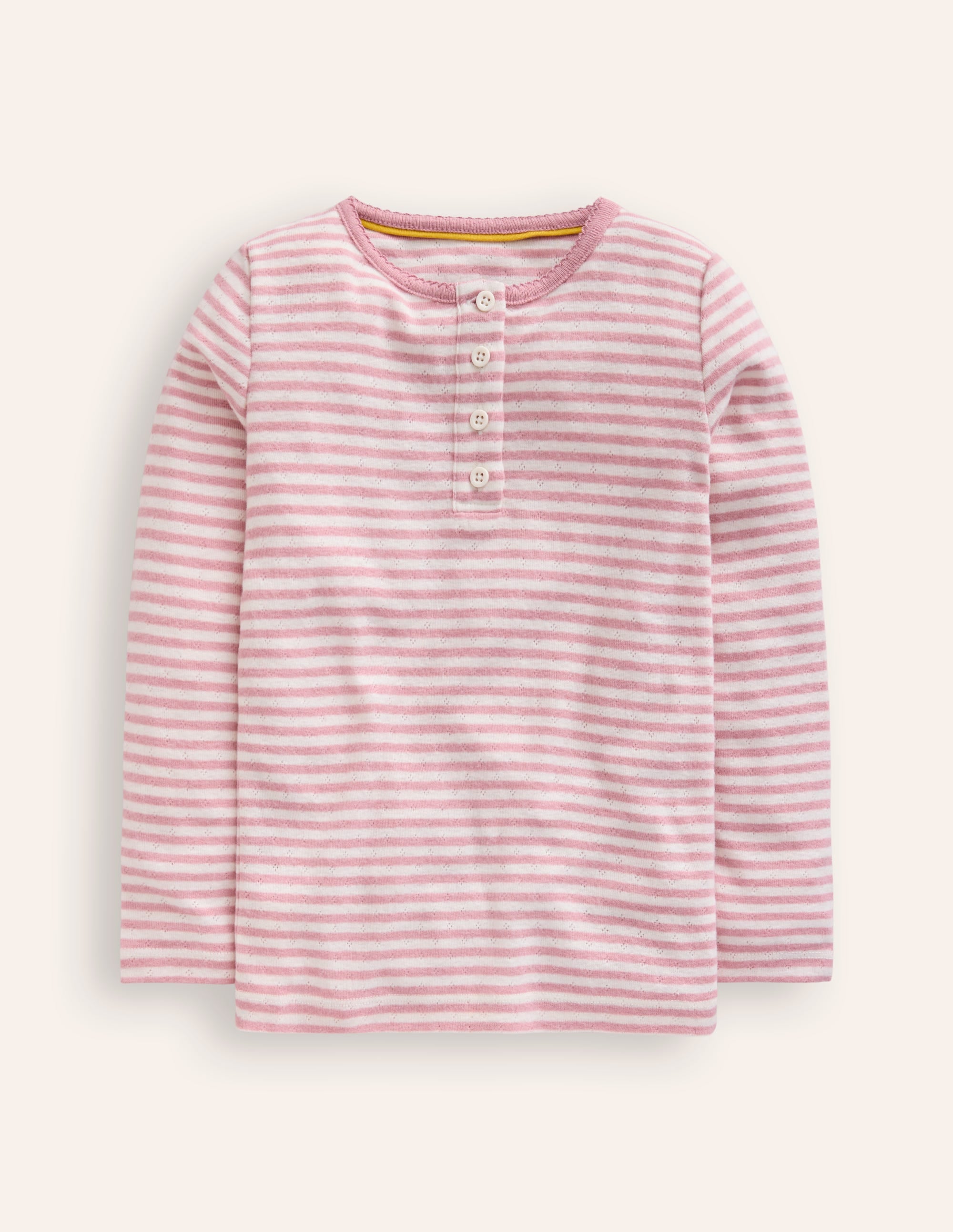 Henley Pointelle Top-Ivory/ Vintage Pink Stripe - Image 1