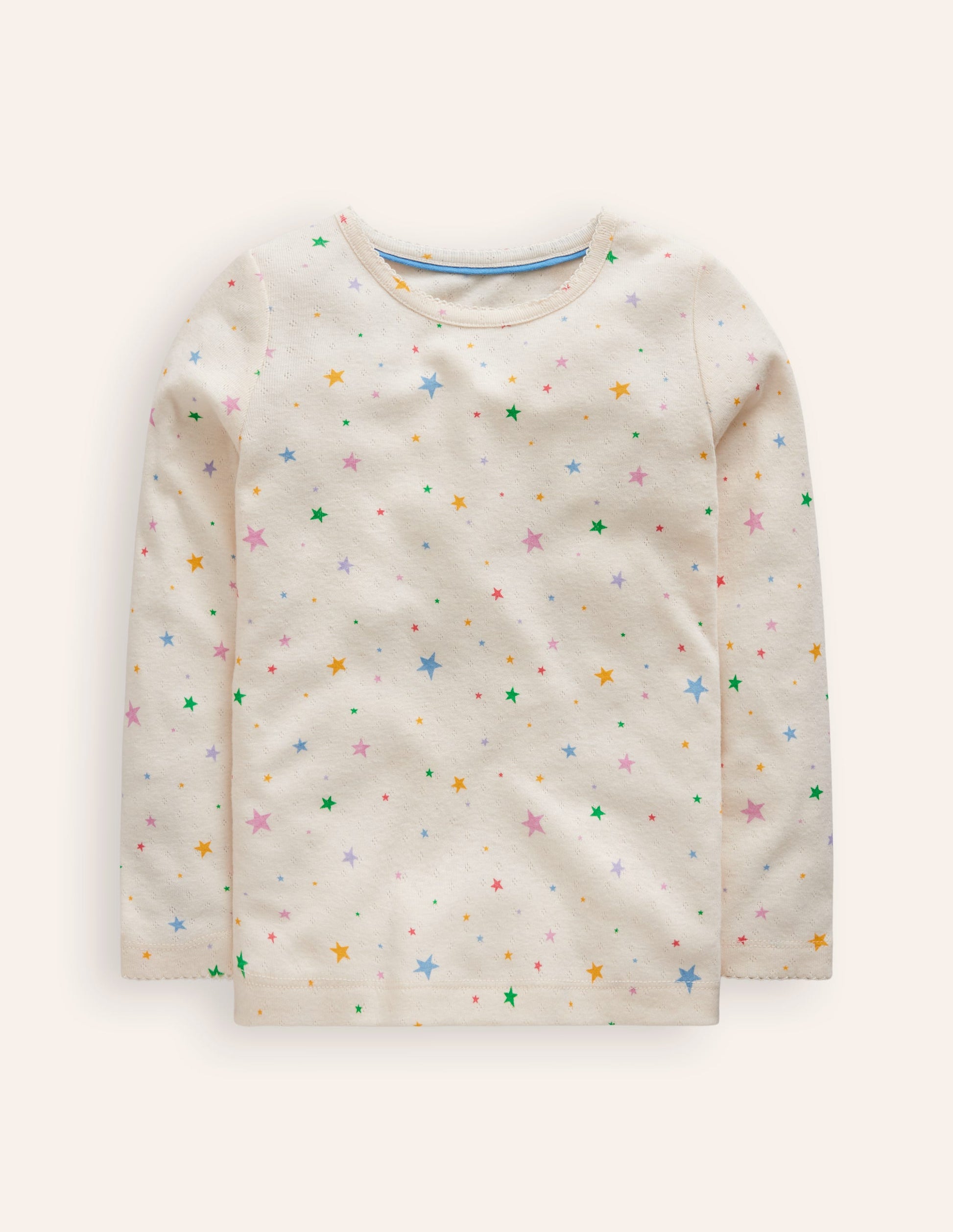Long Sleeve Pointelle Top-Multi LIttle Stars-1