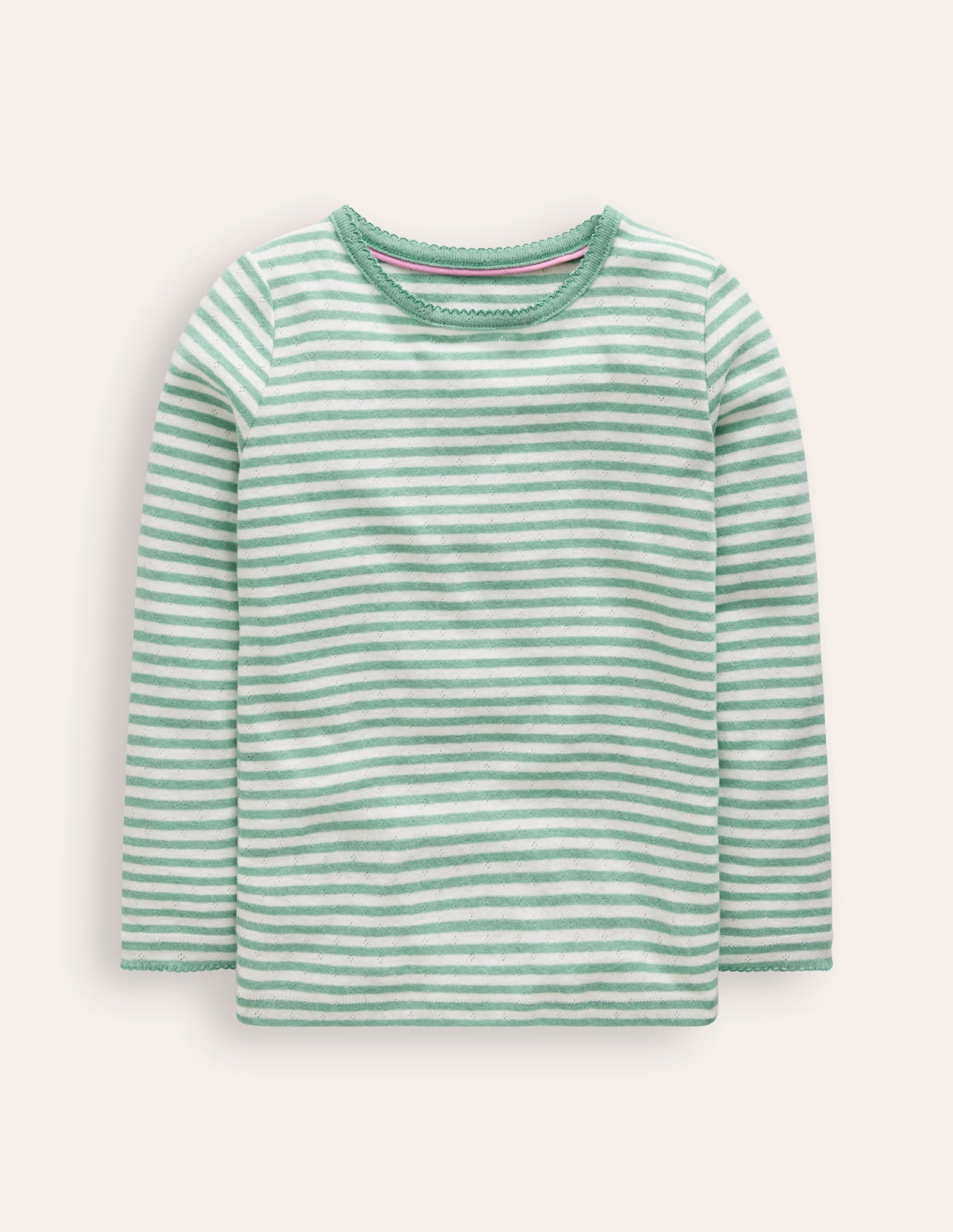 Long Sleeve Pointelle Top-Ivory/Eucalyptus Stripe-1