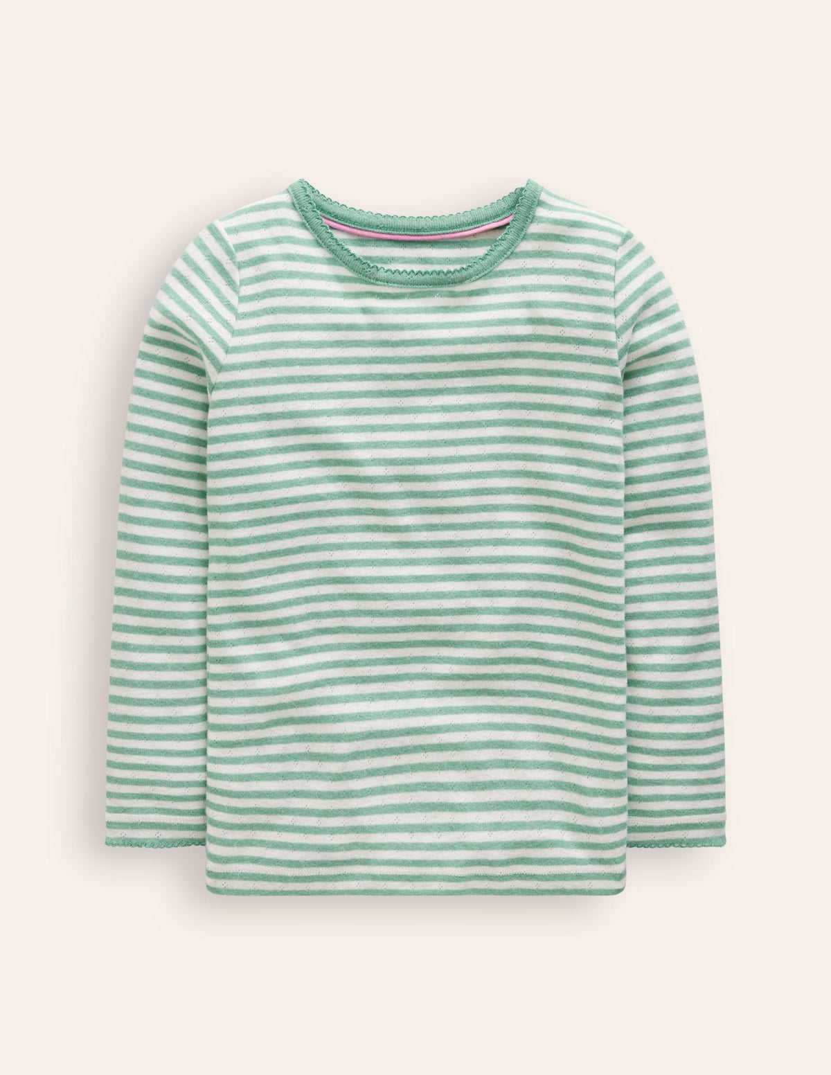 Long Sleeve Pointelle Top-Ivory/Eucalyptus Stripe - Image 1