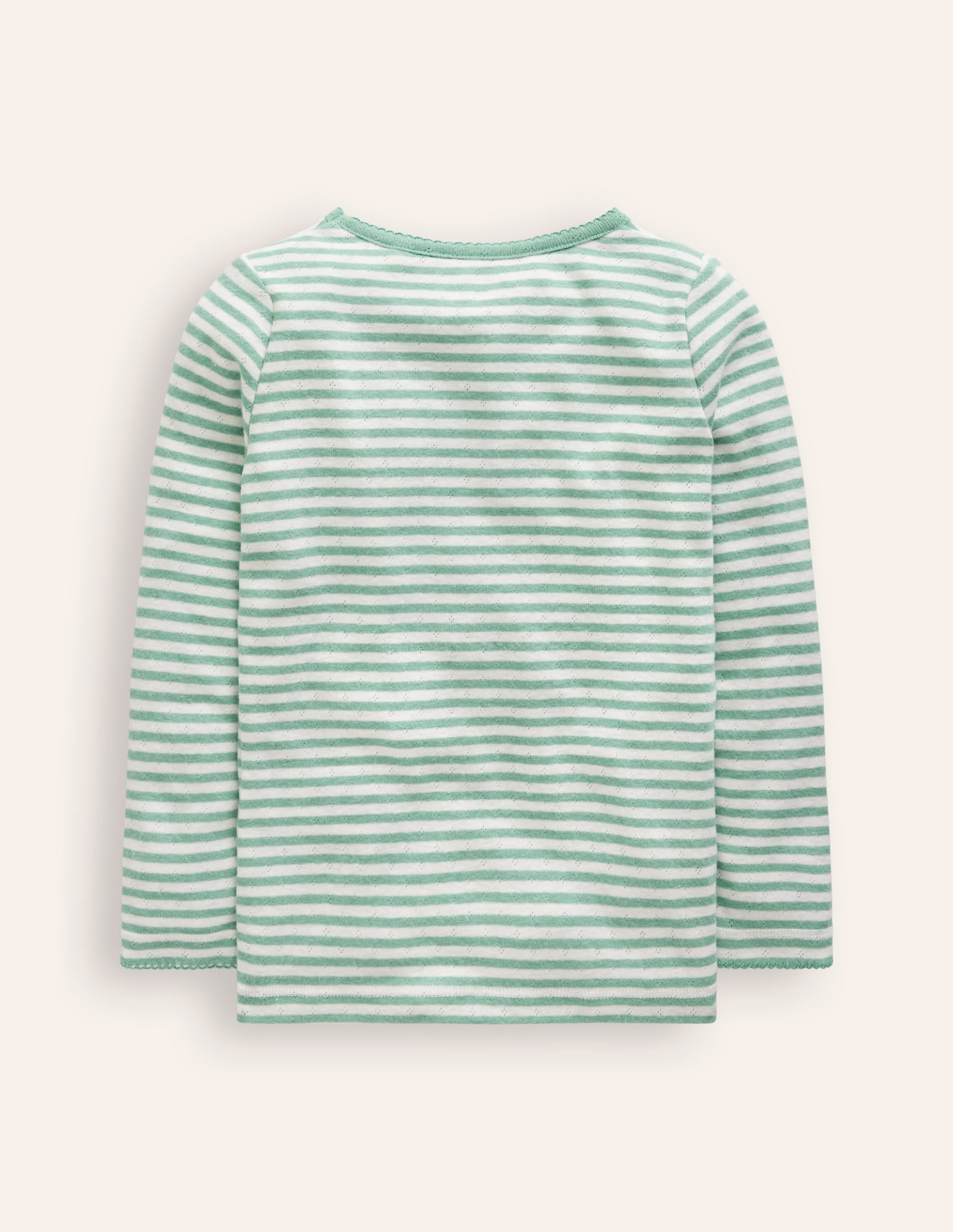 Long Sleeve Pointelle Top-Ivory/Eucalyptus Stripe - Image 2