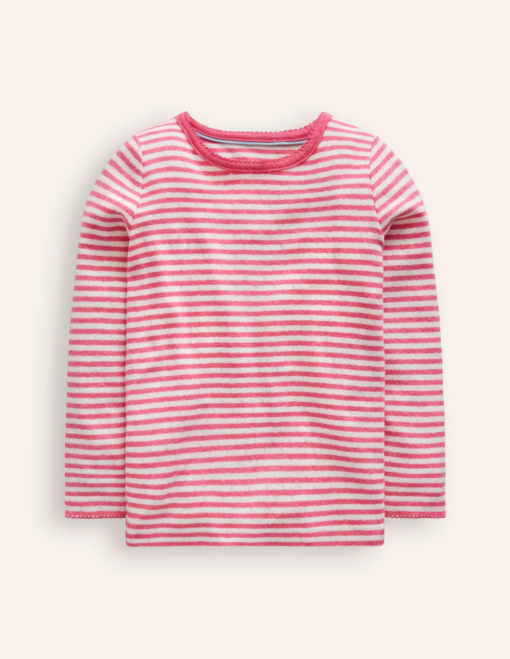 Long Sleeve Pointelle Top-Ivory/ Rose Petal Pink - Image 1