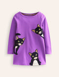 Appliqué Jersey Tunic-Purple Topaz Cats