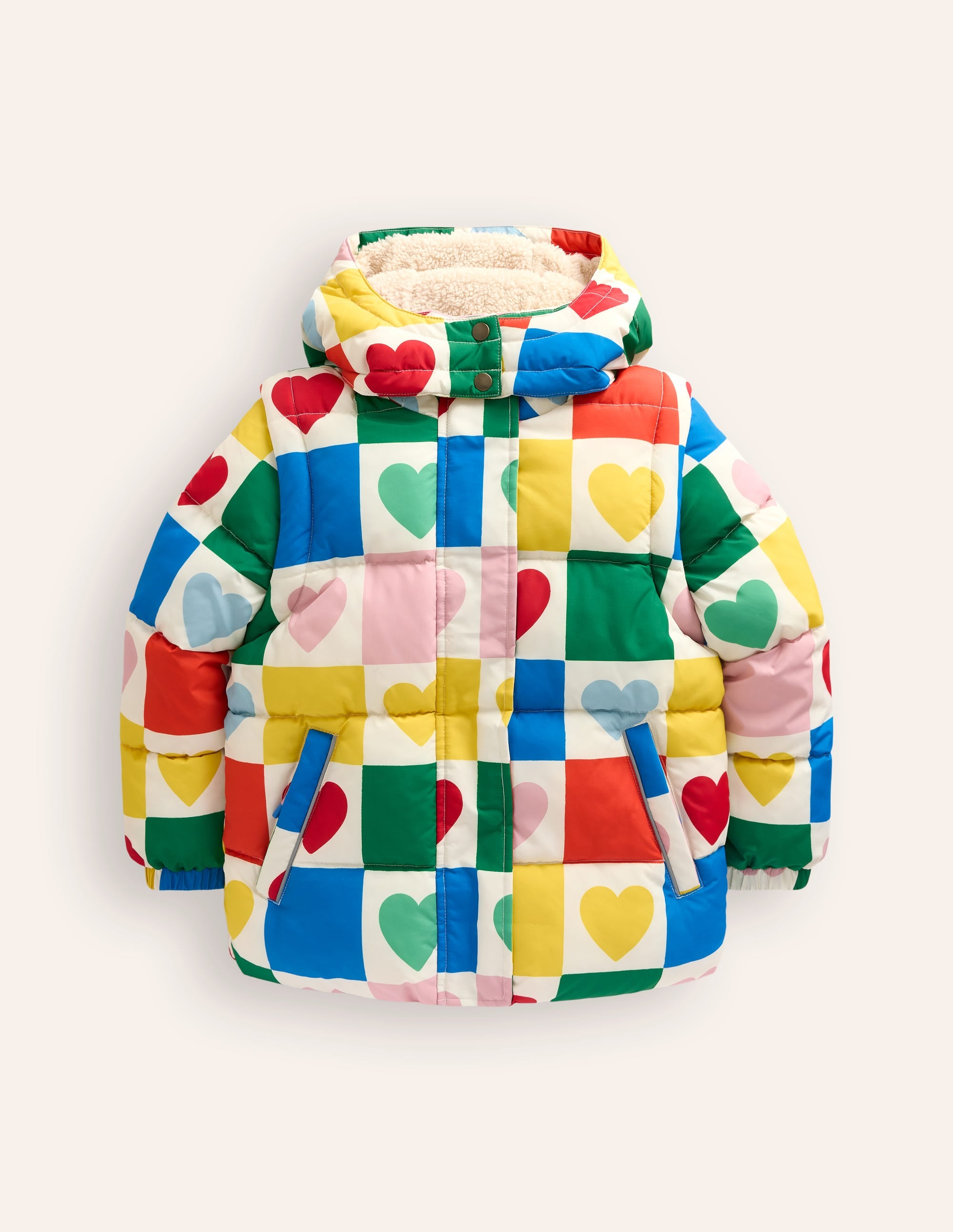 2-in-1 Padded Coat-Multi Chequerboard Hearts - Image 1