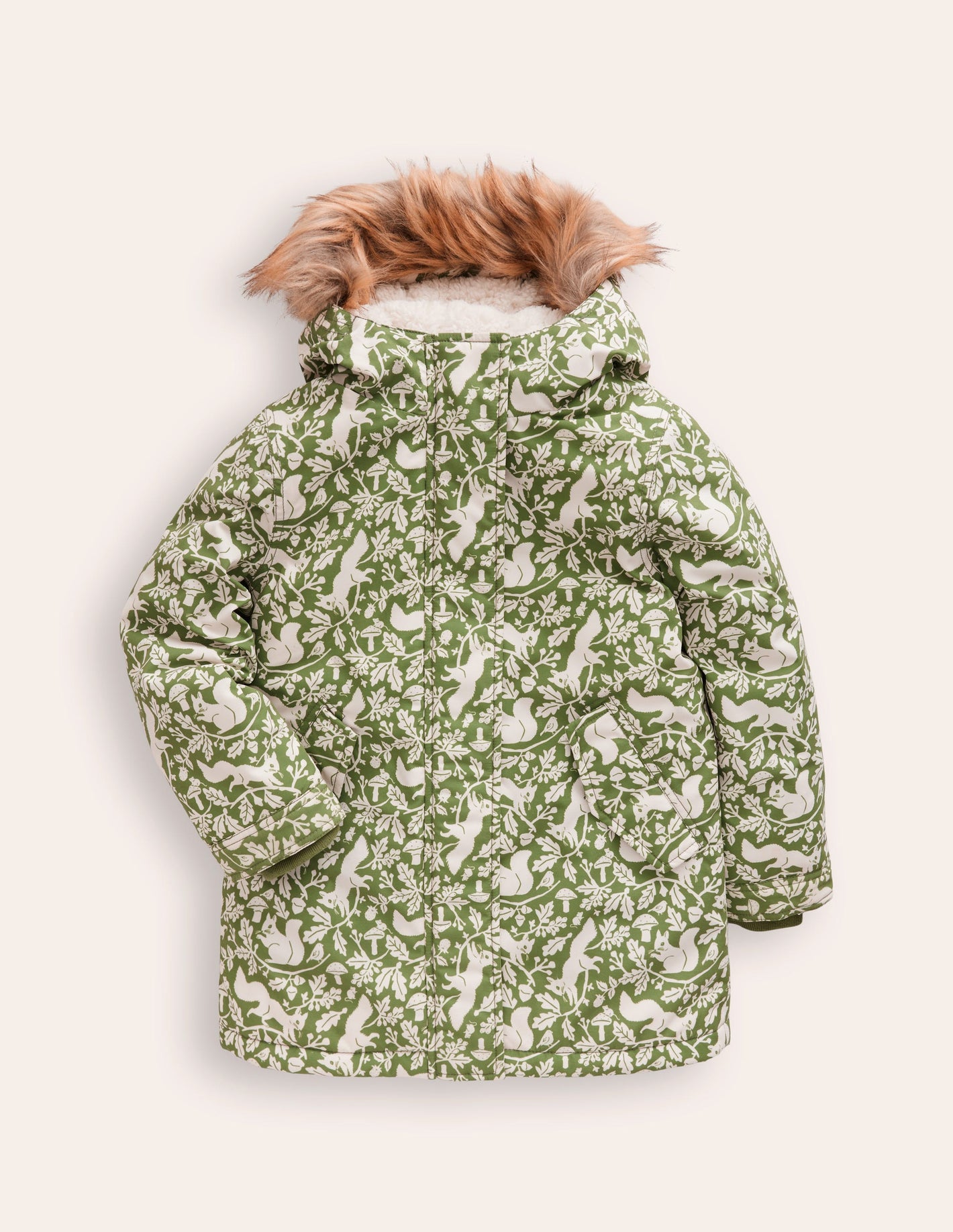 Authentic Waterproof Parka-Safari Green Woodland Squirrel