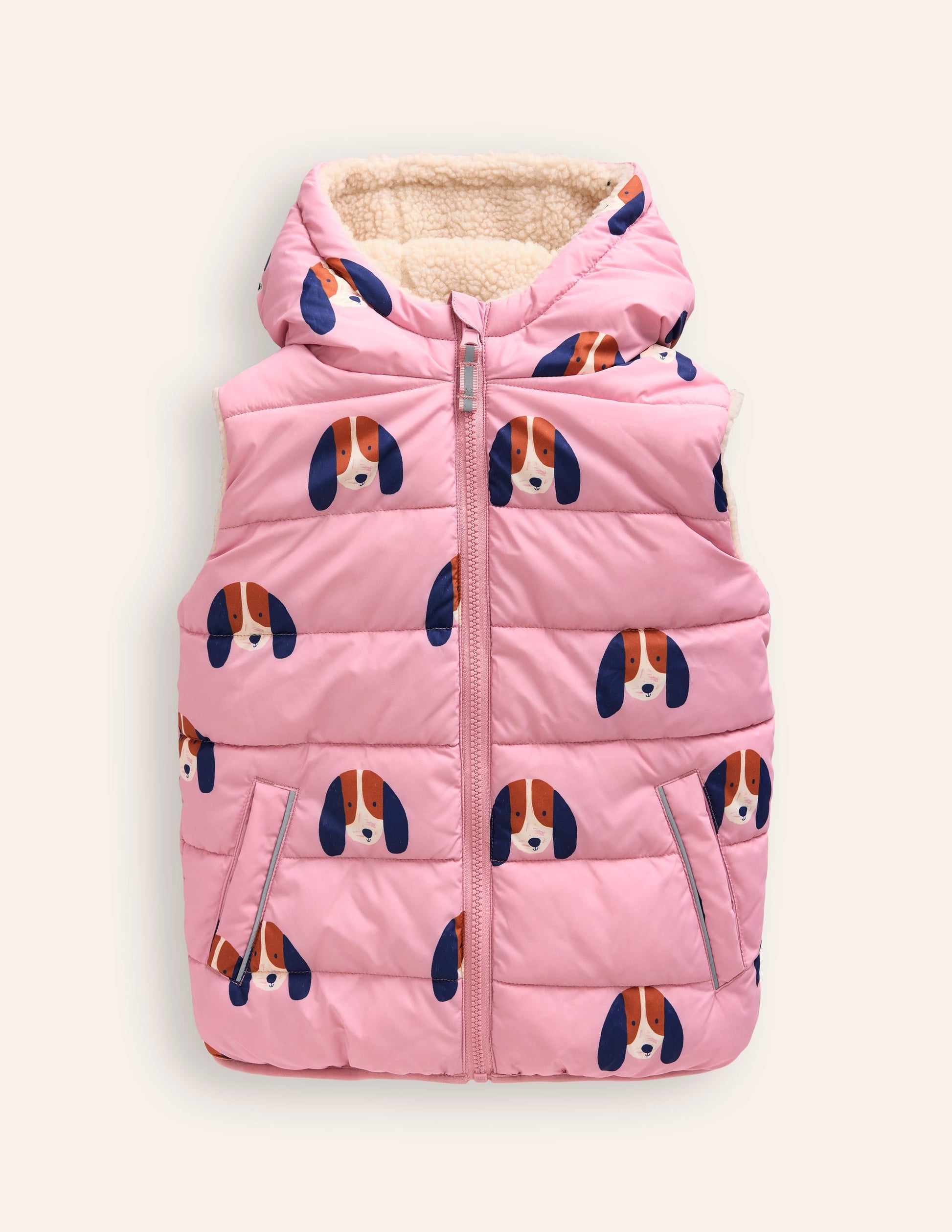 Borg Mix Reversible Gilet-Vintage Pink Pups-3