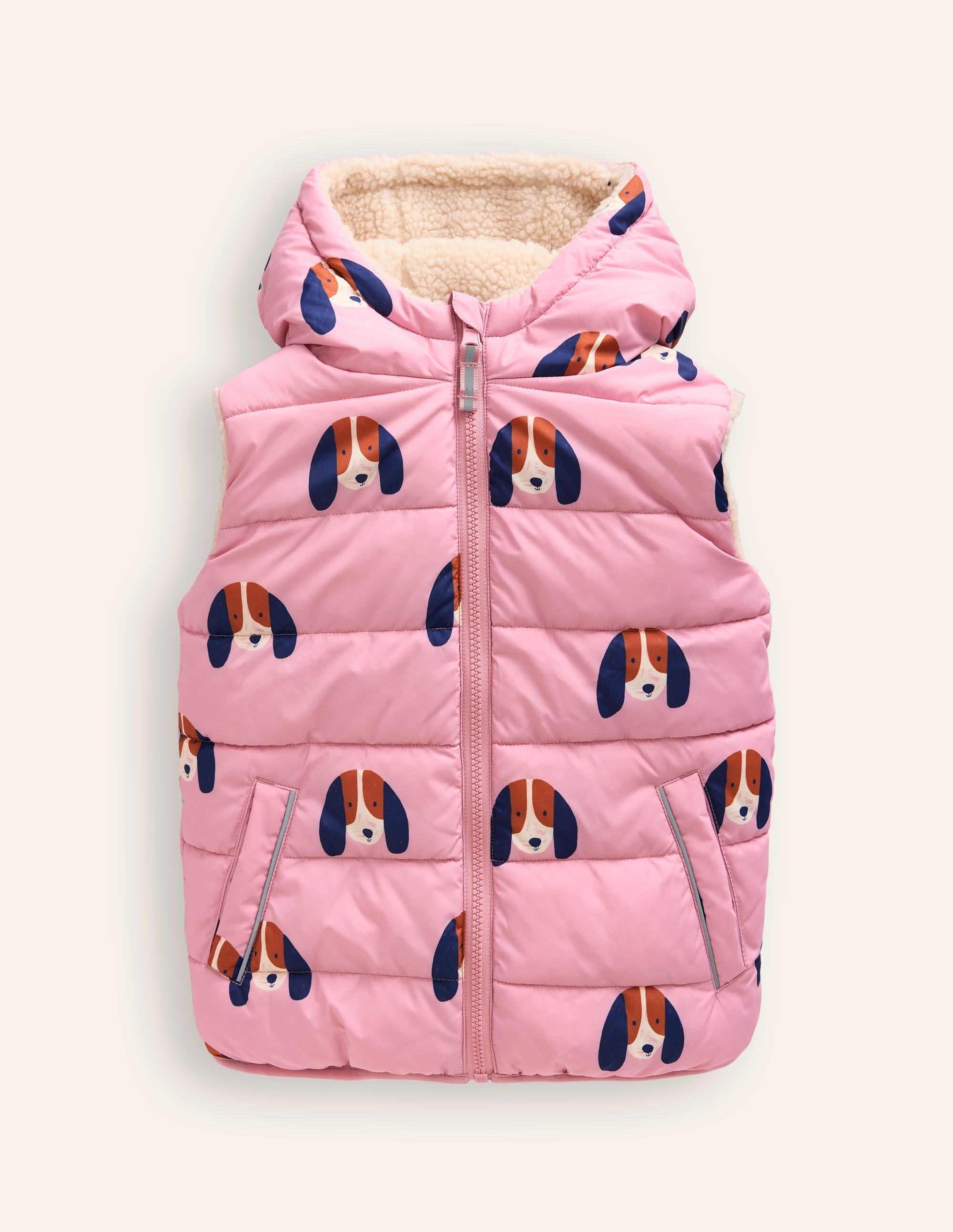 Borg Mix Reversible Gilet-Vintage Pink Pups - Image 3