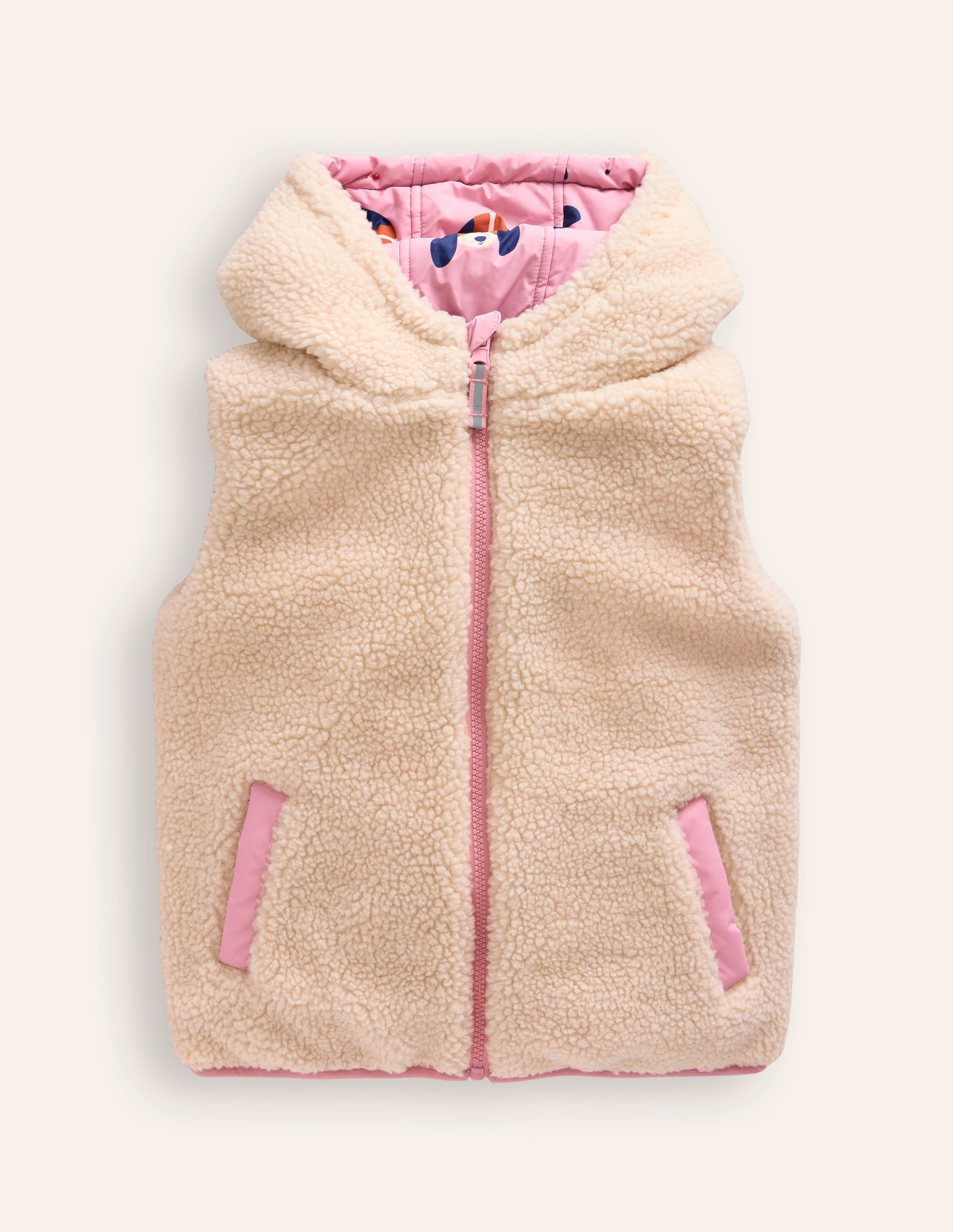 Borg Mix Reversible Gilet-Vintage Pink Pups - Image 6
