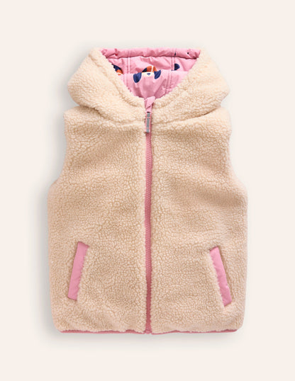 Borg Mix Reversible Gilet-Vintage Pink Pups-6