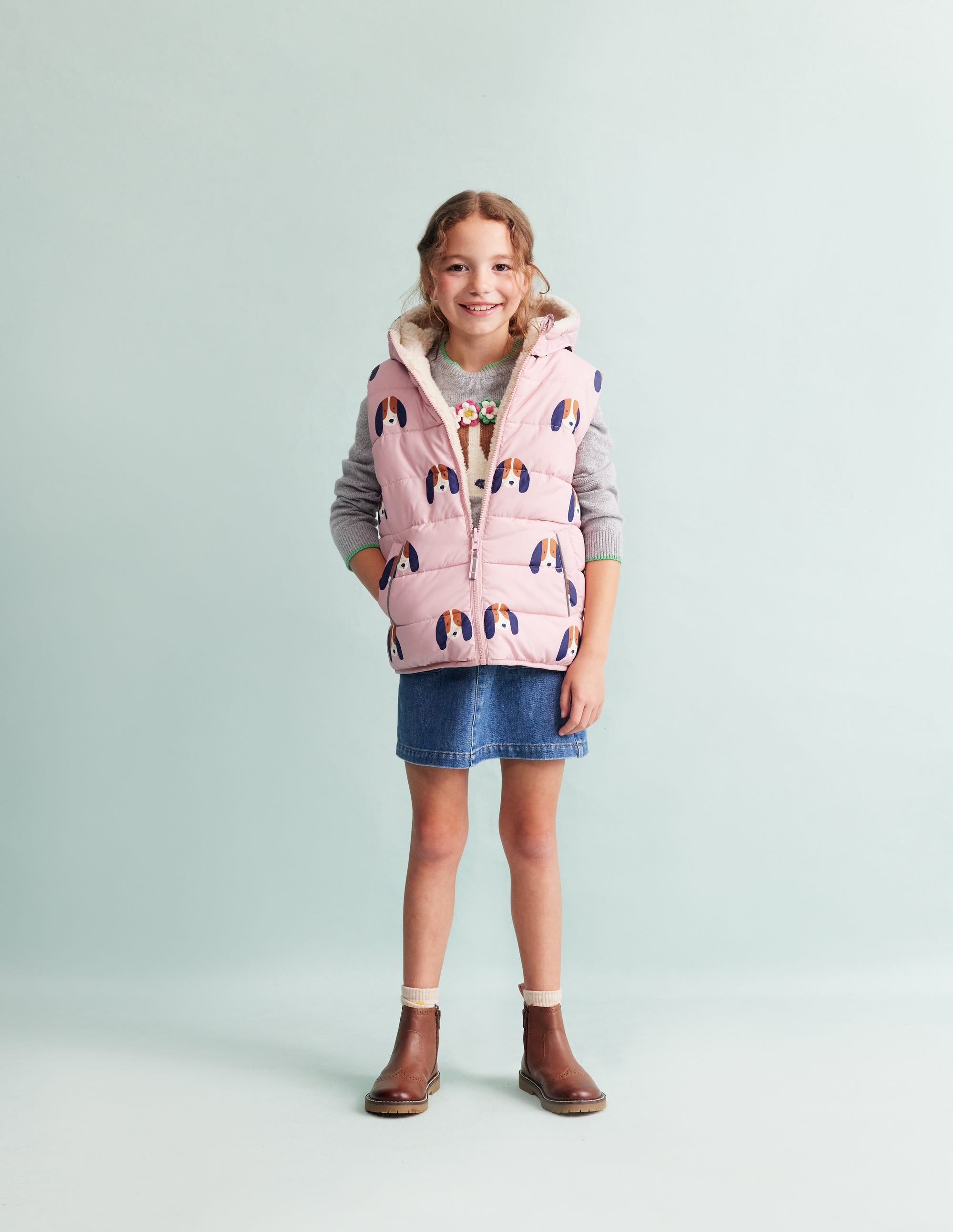 Borg Mix Reversible Gilet-Vintage Pink Pups - Image 1