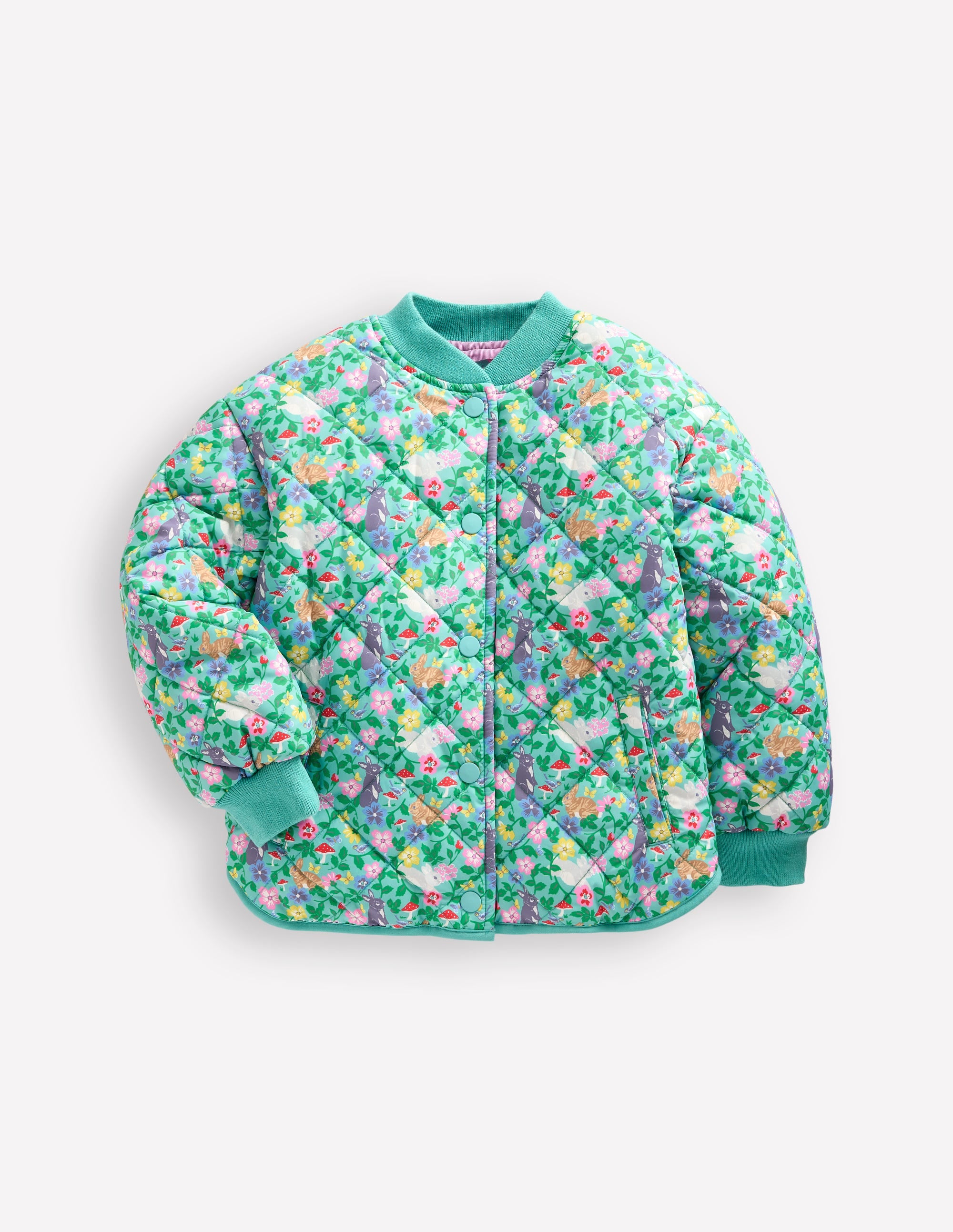 Fun Quilted Bomber Jacket-Brook Blue Bunny Field - Image 1