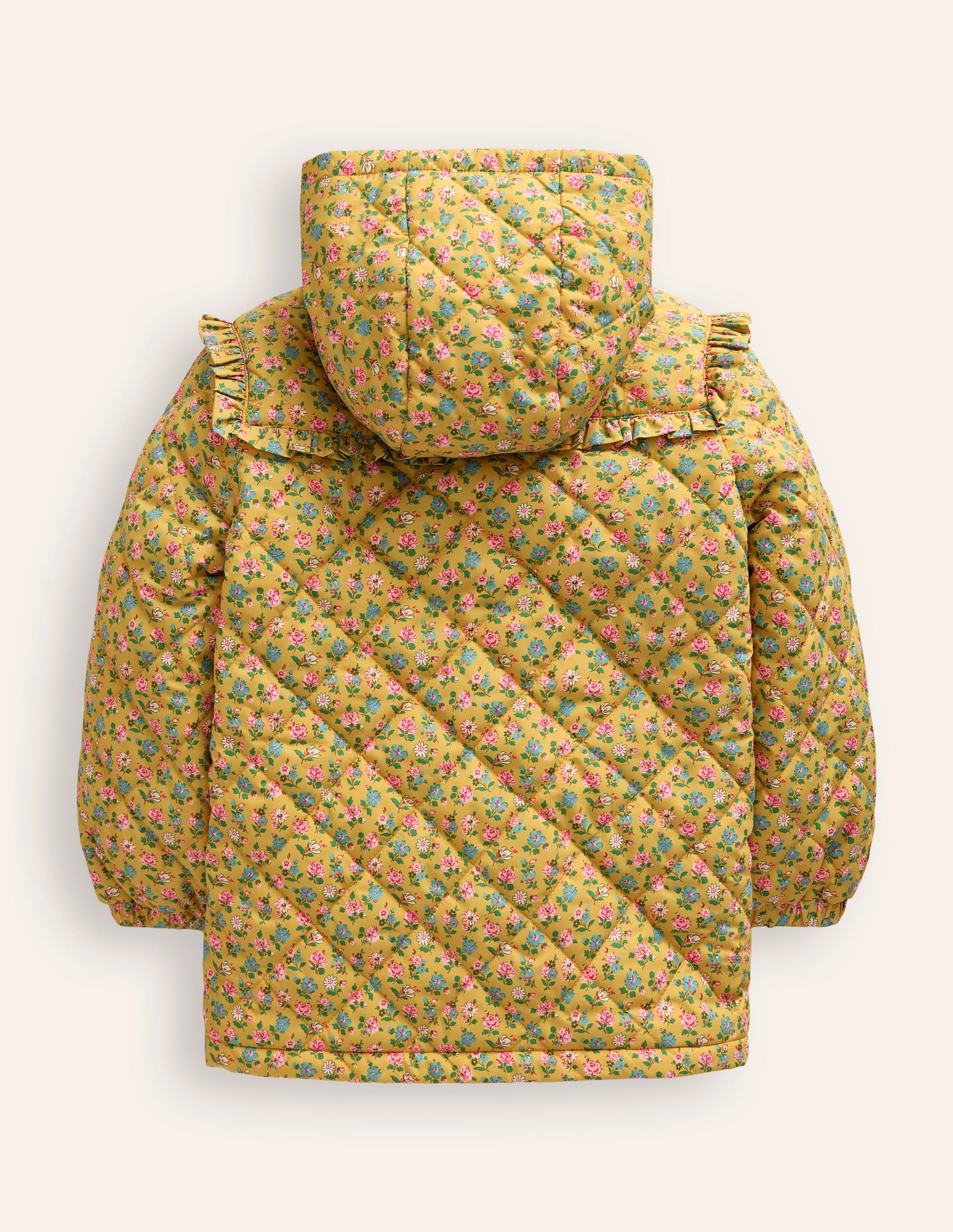 Pretty Quilted Coat-Canary Yellow Tiny Floral - Image 2