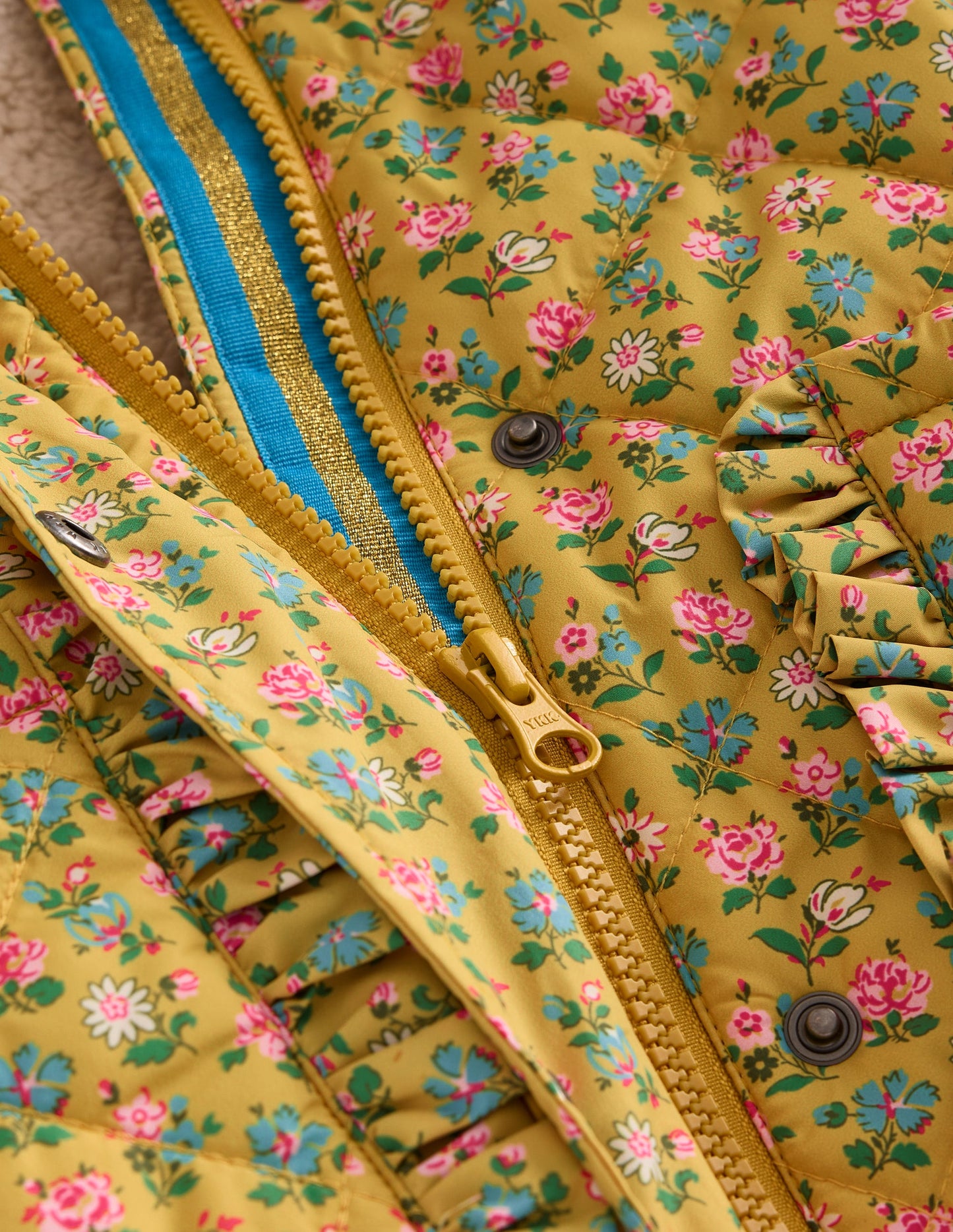 Pretty Quilted Coat-Canary Yellow Tiny Floral