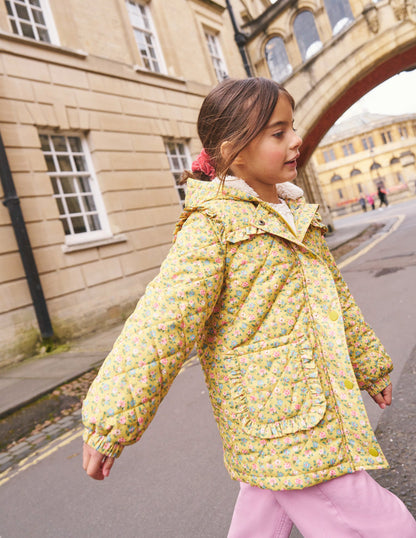 Pretty Quilted Coat-Canary Yellow Tiny Floral