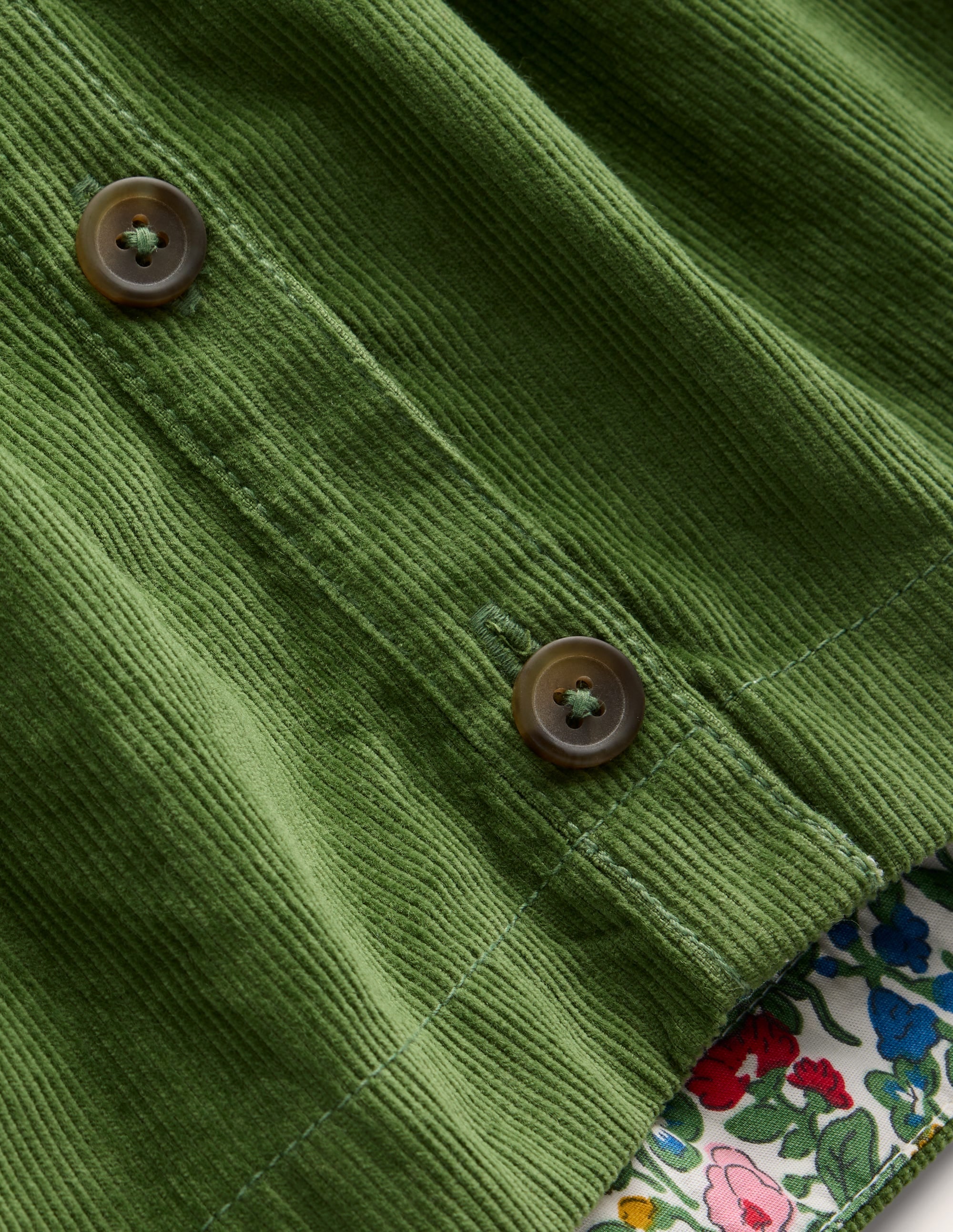 Button Through Pinafore Dress-Leaf Green Cord - Image 3