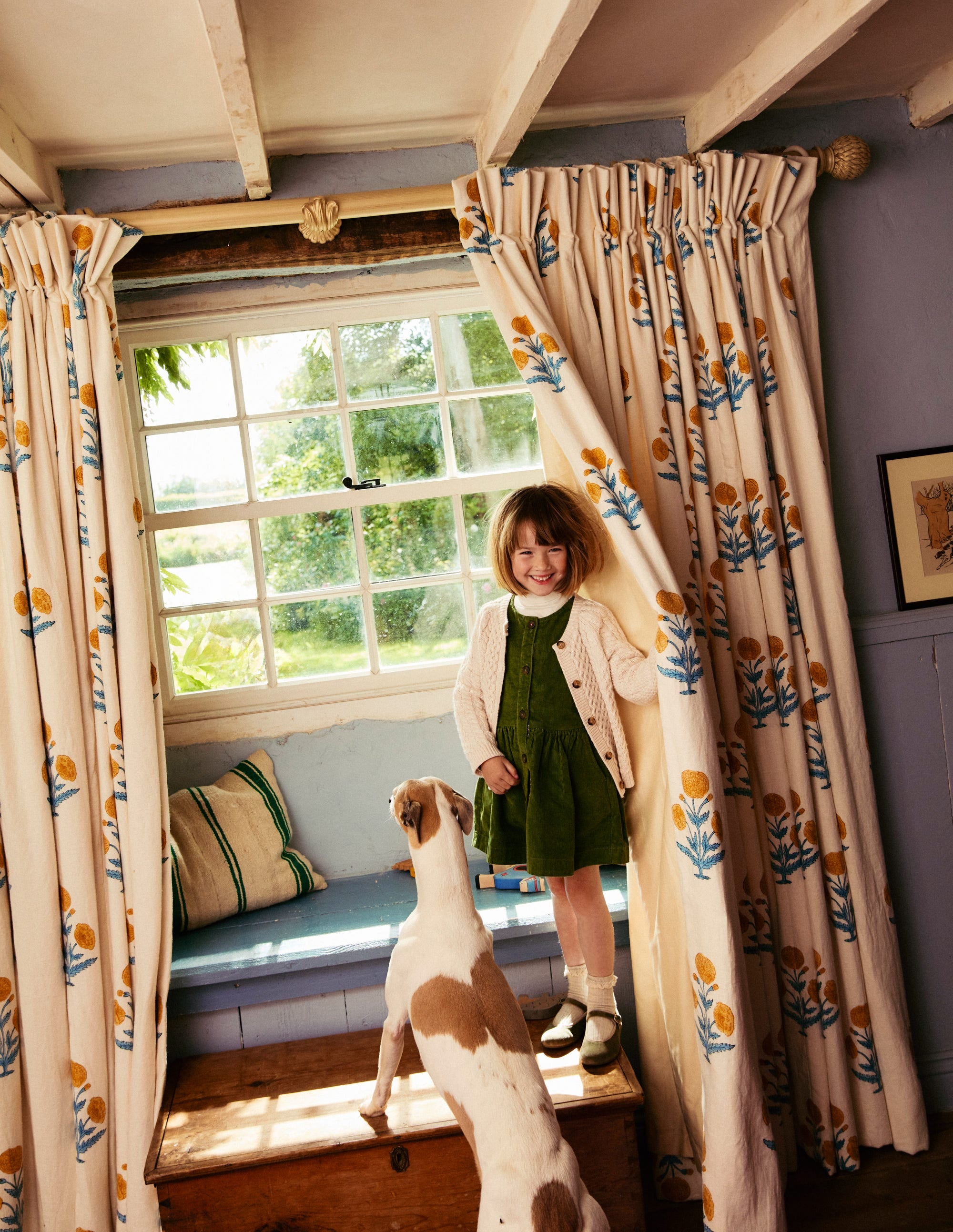 Button Through Pinafore Dress-Leaf Green Cord - Image 4