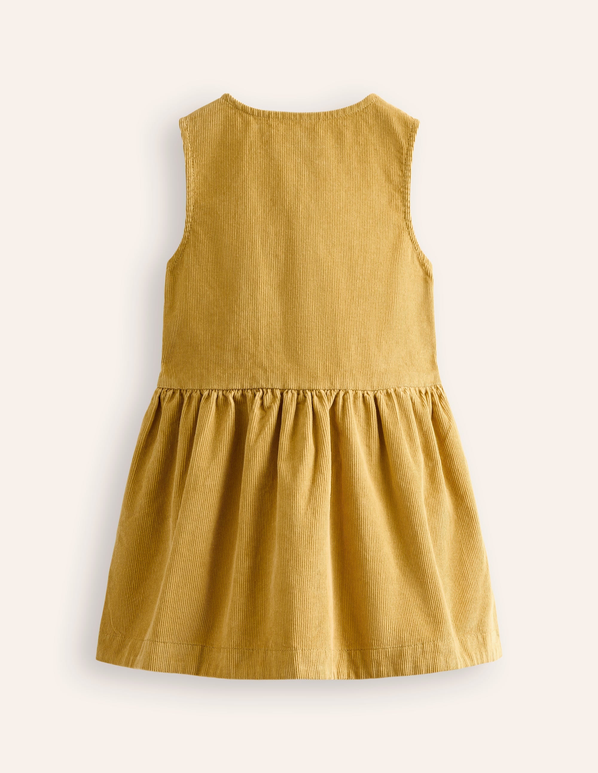 Button Through Pinafore Dress-Honeycomb Yellow Cord - Image 2