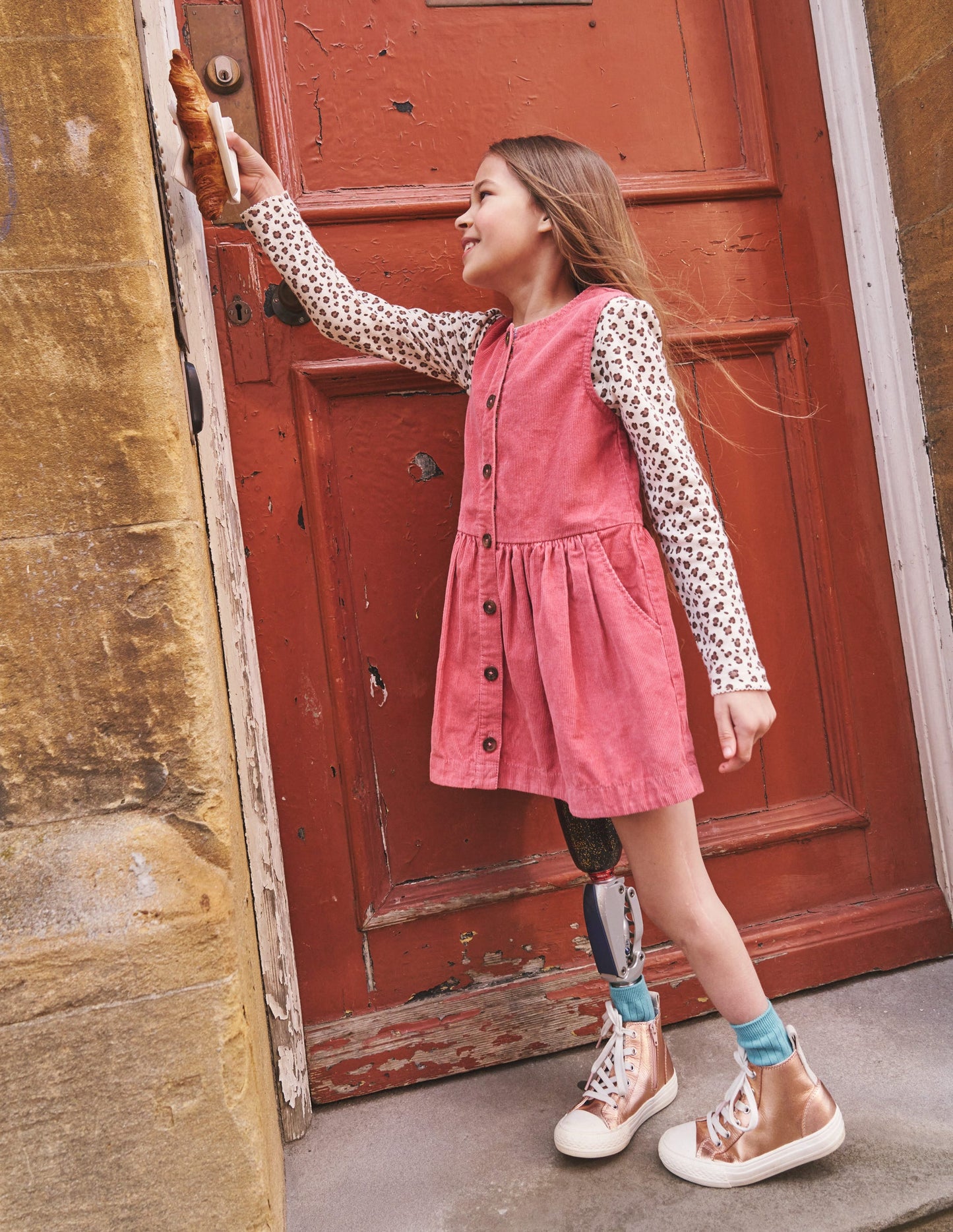 Button Through Pinafore Dress-Vintage Pink Cord