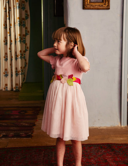 Ottilie Velvet Tulle Dress-Vintage Pink Autumn Leaves