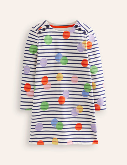 Fun Breton Dress-Multi Spot Stripe