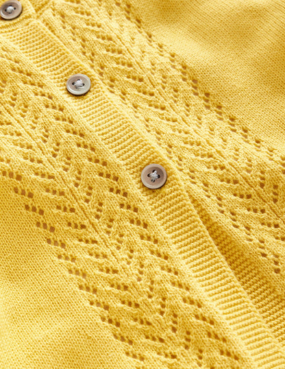 Pointelle Cotton Cardigan-Honey Yellow