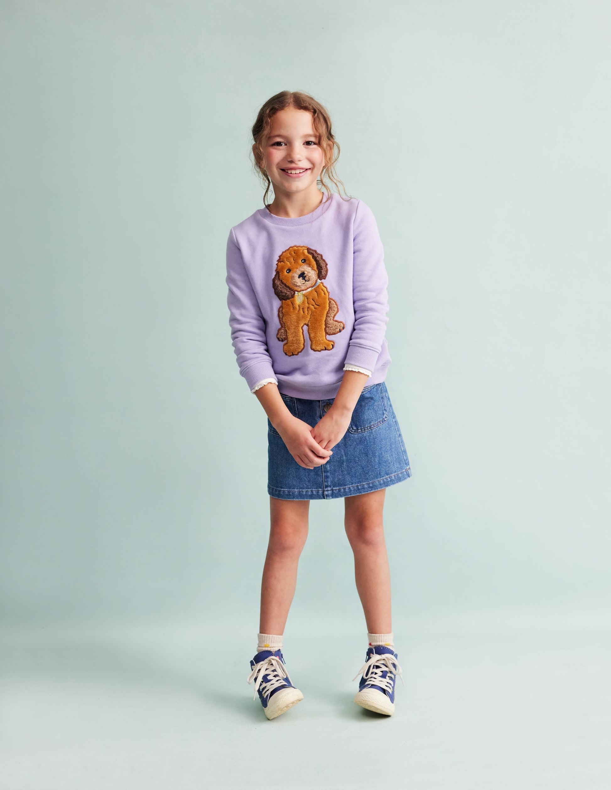 Appliqué Sweatshirt-Misty Lavender Dog-2