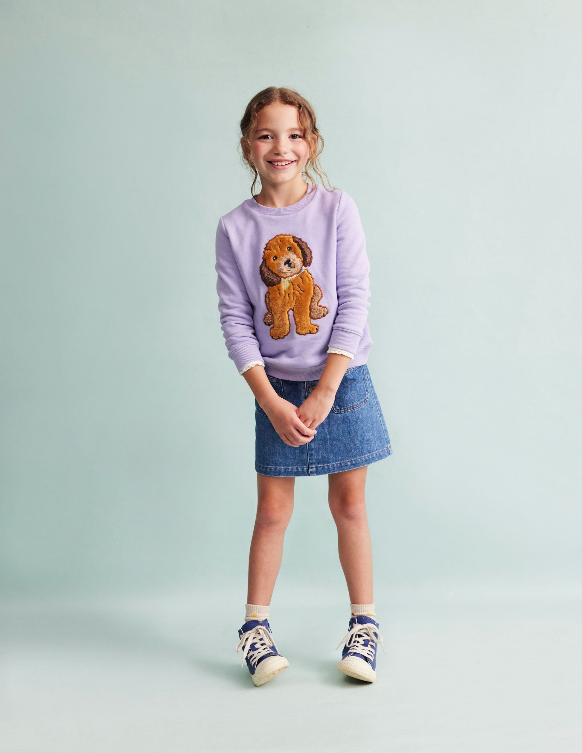 Appliqué Sweatshirt-Misty Lavender Dog-1