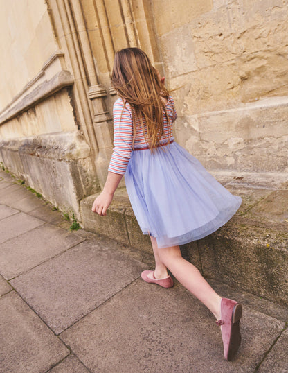 Rib Jersey Tulle Dress-Etoile Blue Multi