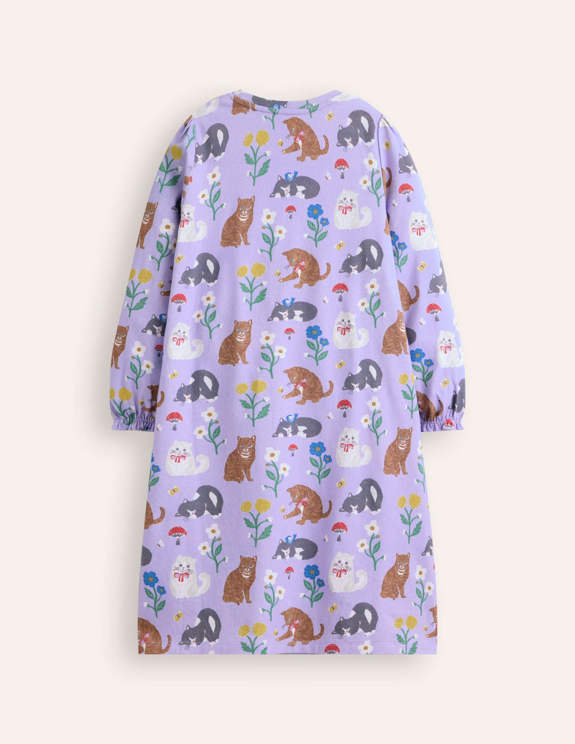 Printed Long-sleeved Nightie-Misty Lavender Cats - Image 2