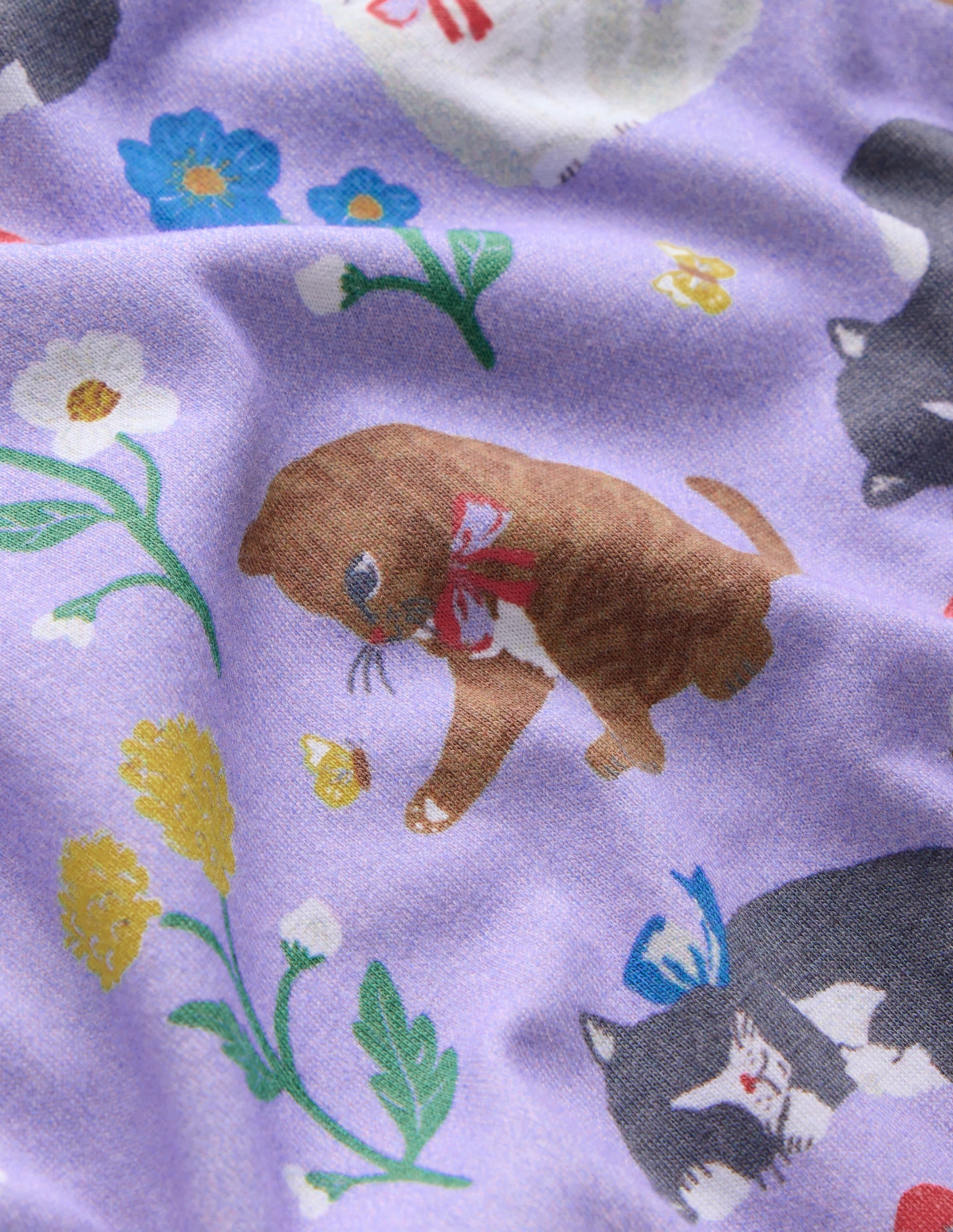 Printed Long-sleeved Nightie-Misty Lavender Cats - Image 3