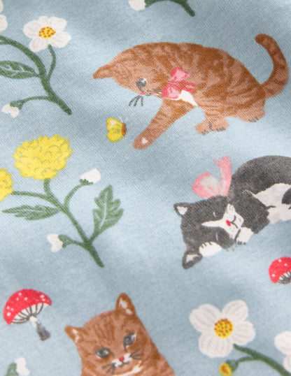 Snug Long John Pyjamas-Turquoise Cats