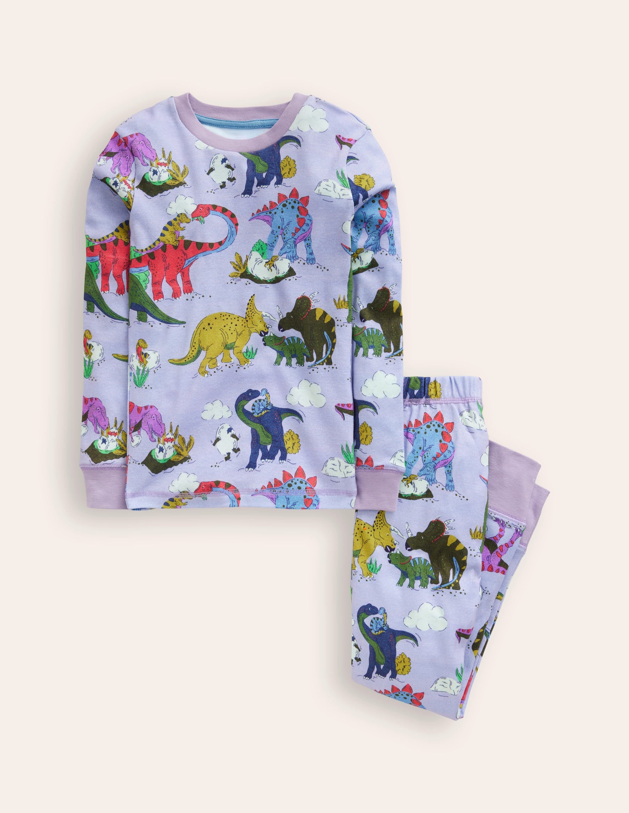 Snug Long John Pyjamas-Lilac Dino Family - Image 1