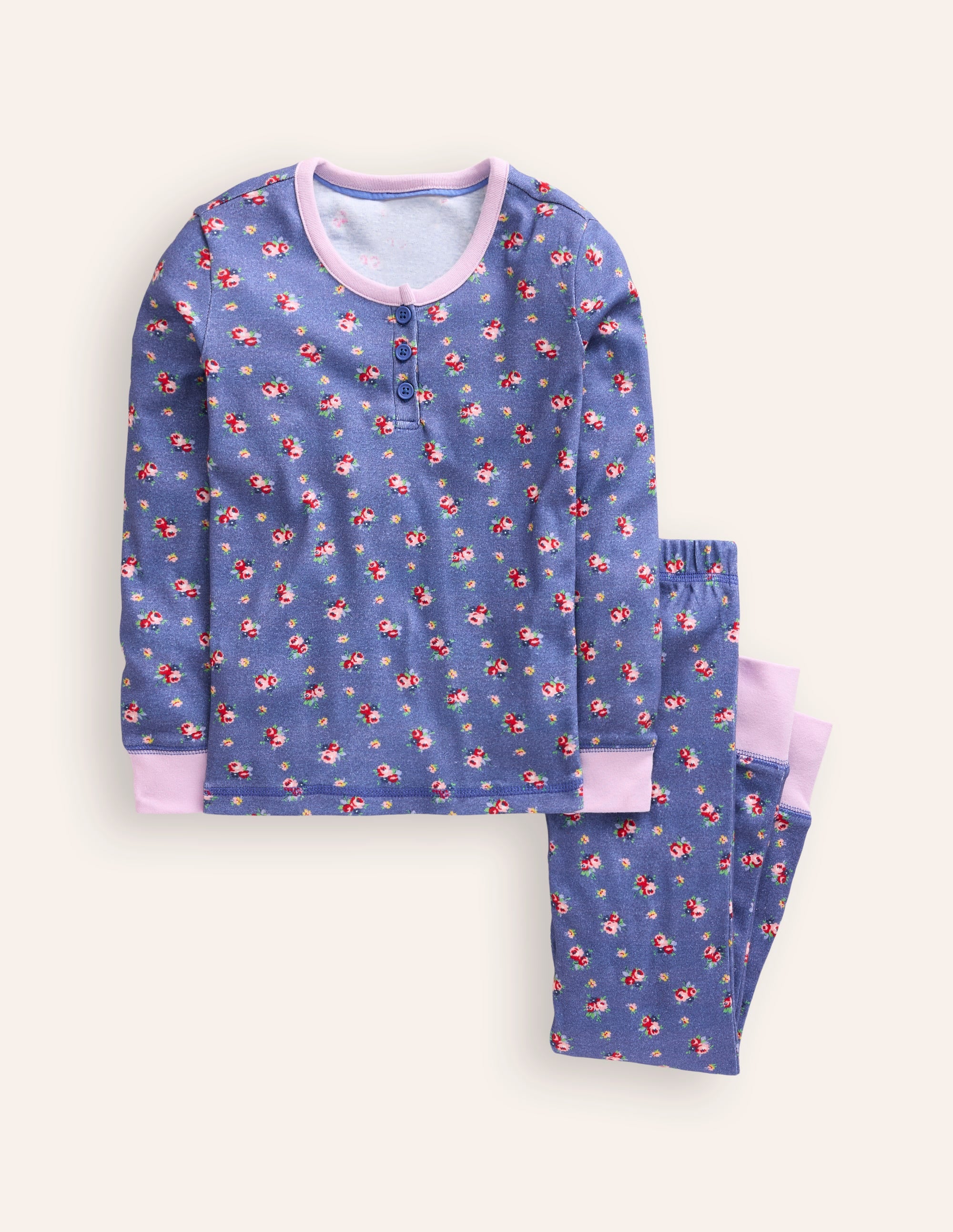 Snug Henley Pyjamas-Bluejay Bouquet - Image 1