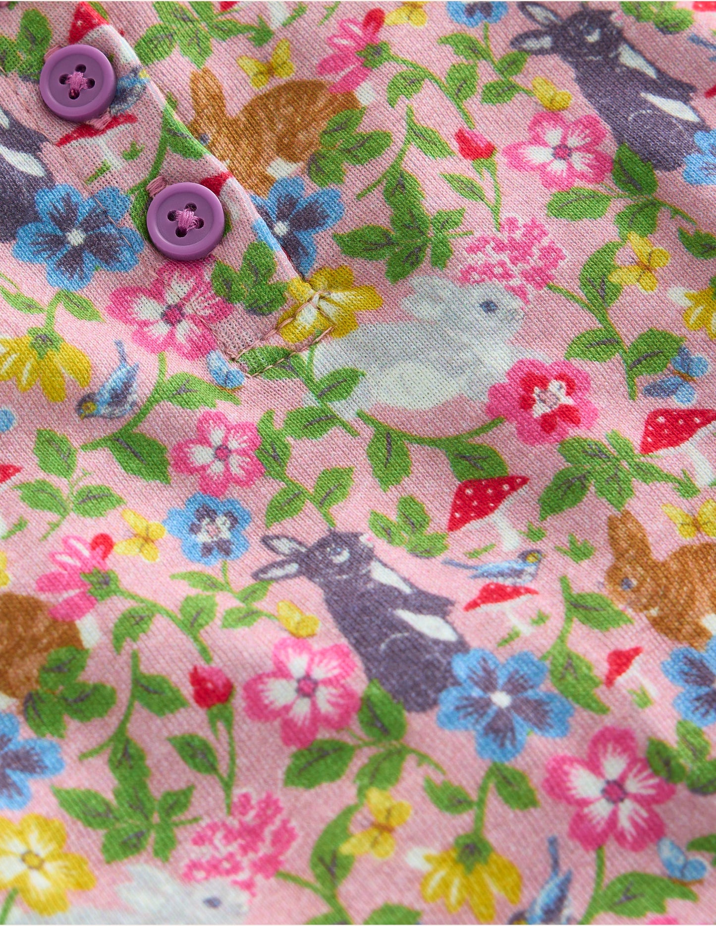 Snug Henley Pyjamas-Vintage Pink Bunny Field