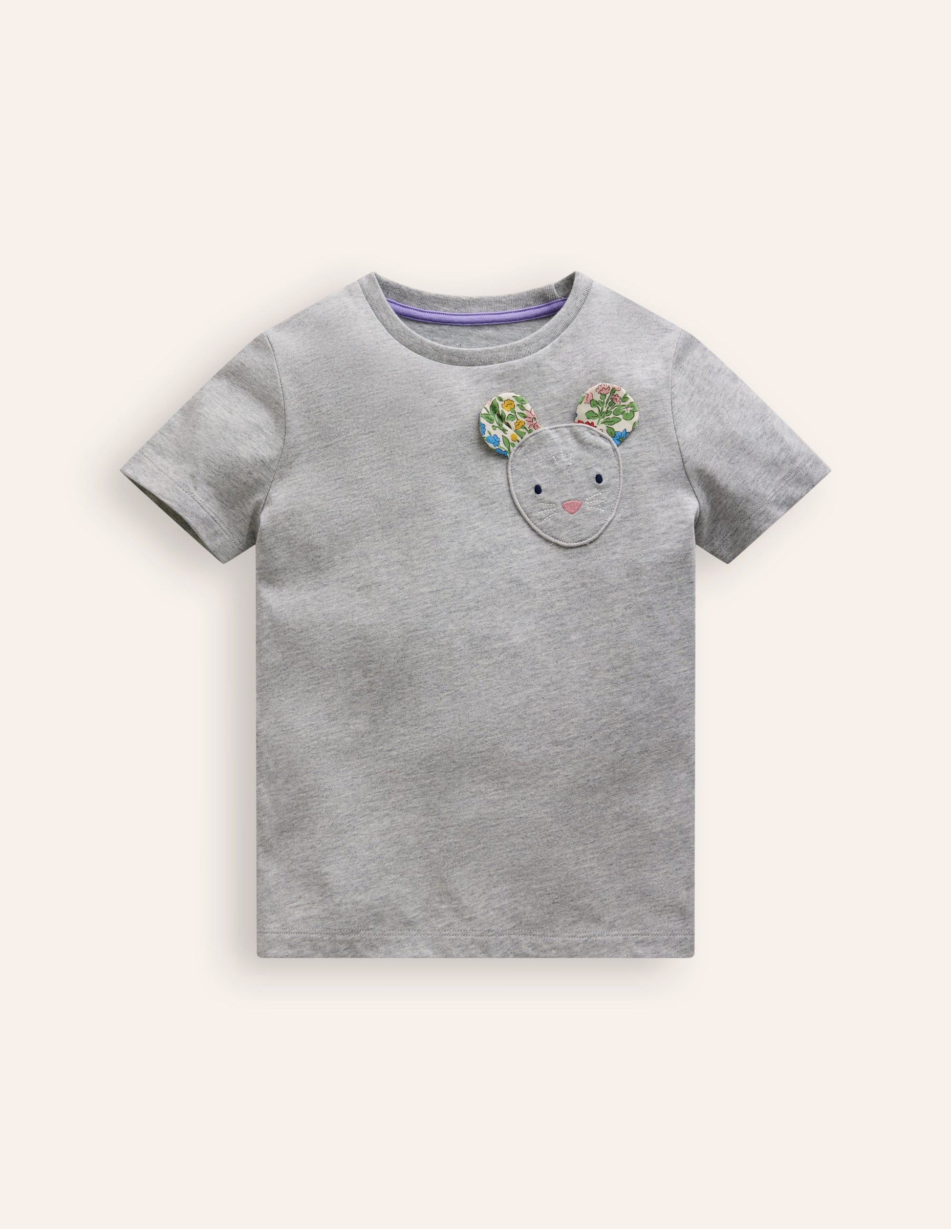 Appliqué Motif T-shirt-Grey Marl-5