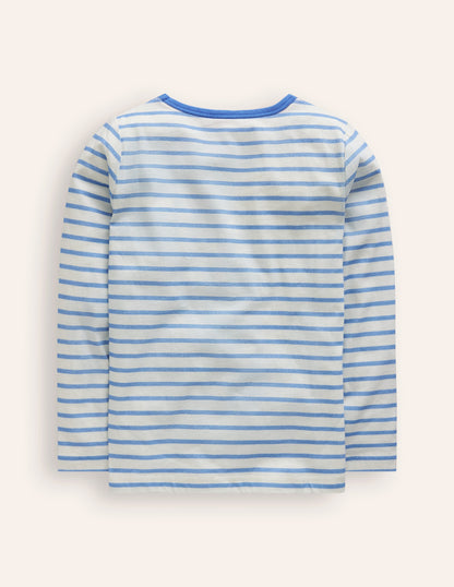 Appliqué Pocket T-Shirt-Arctic Blue/ Ivory Strawberry-2