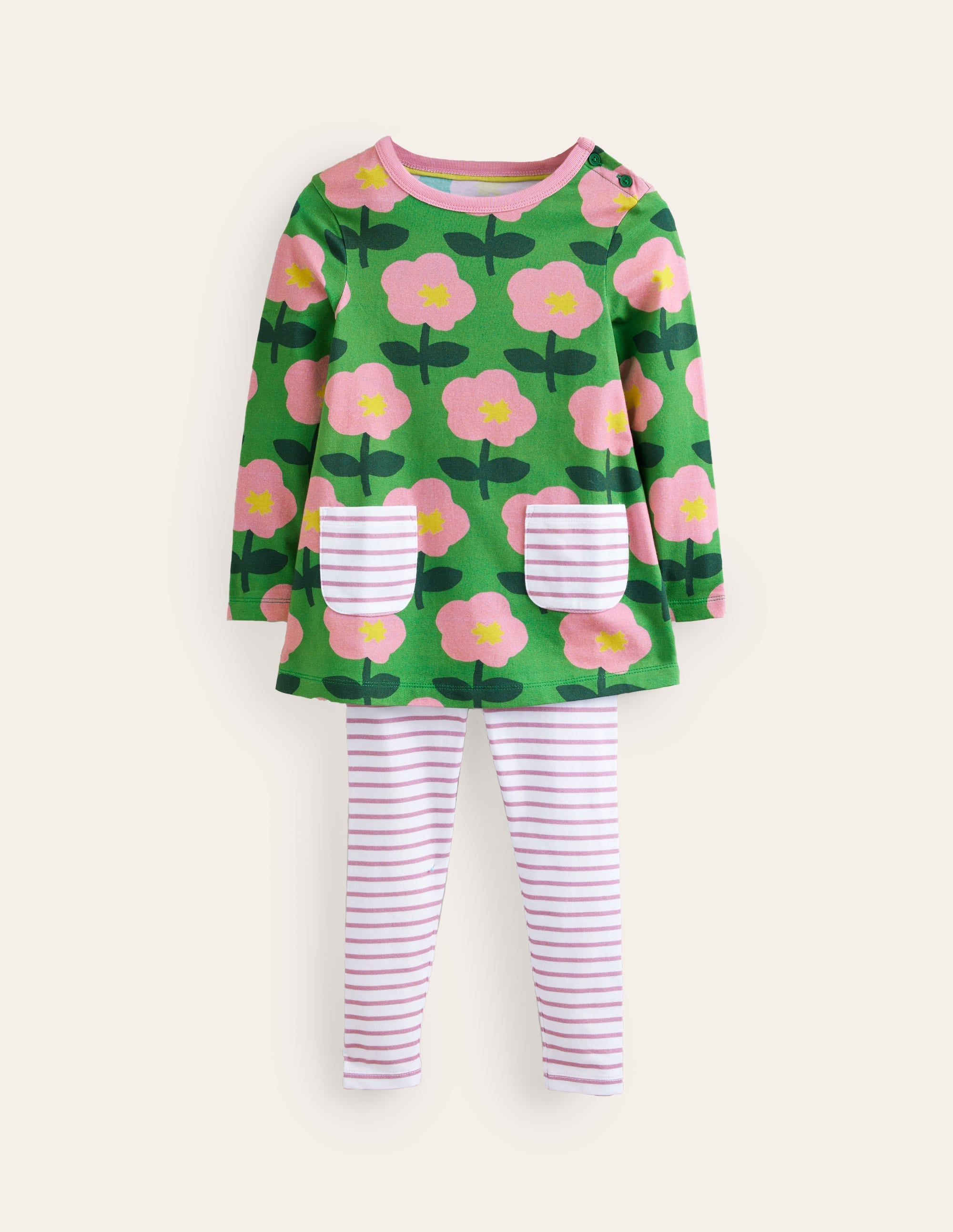 Print Tunic and Leggings Set-Rich Emerald Cut Out Flower - Image 1