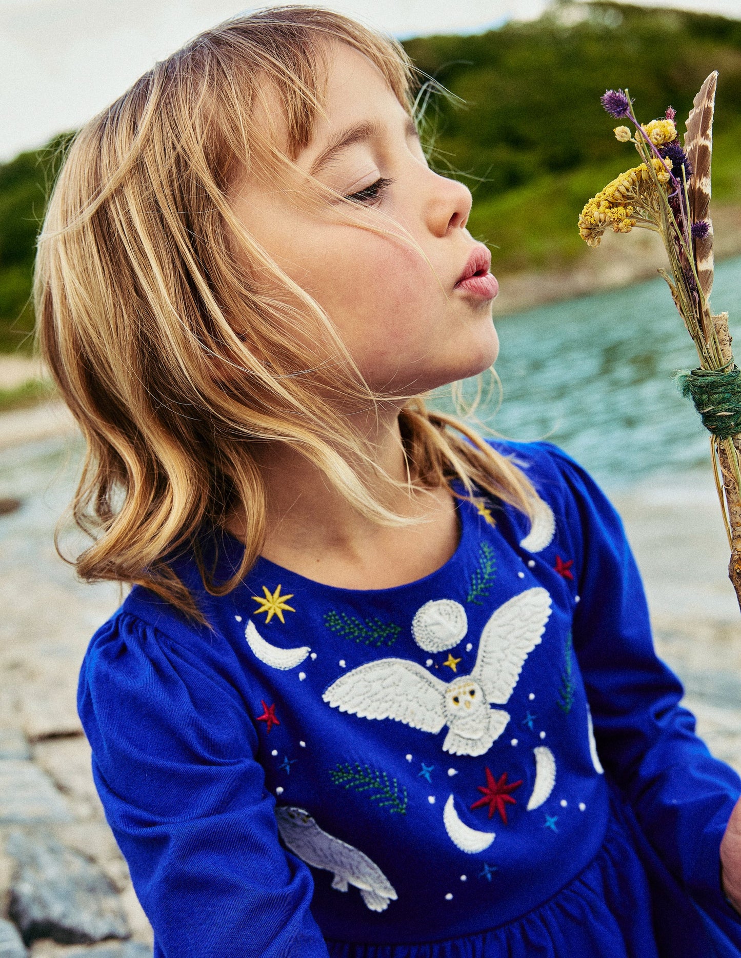 Nellie Appliqué Flare Dress-Sapphire Navy Owls